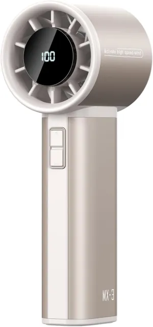 Portable Handheld Turbo Fan, 100 Speeds Adjustable Mini Personal Fan, 4500mAh USB-C Rechargeable Battery Operated, Digital Display, Ultra-Quiet & Durable for Travel, Office, Gym, Outdoor Gold Mini handheld fan for personal cooling
