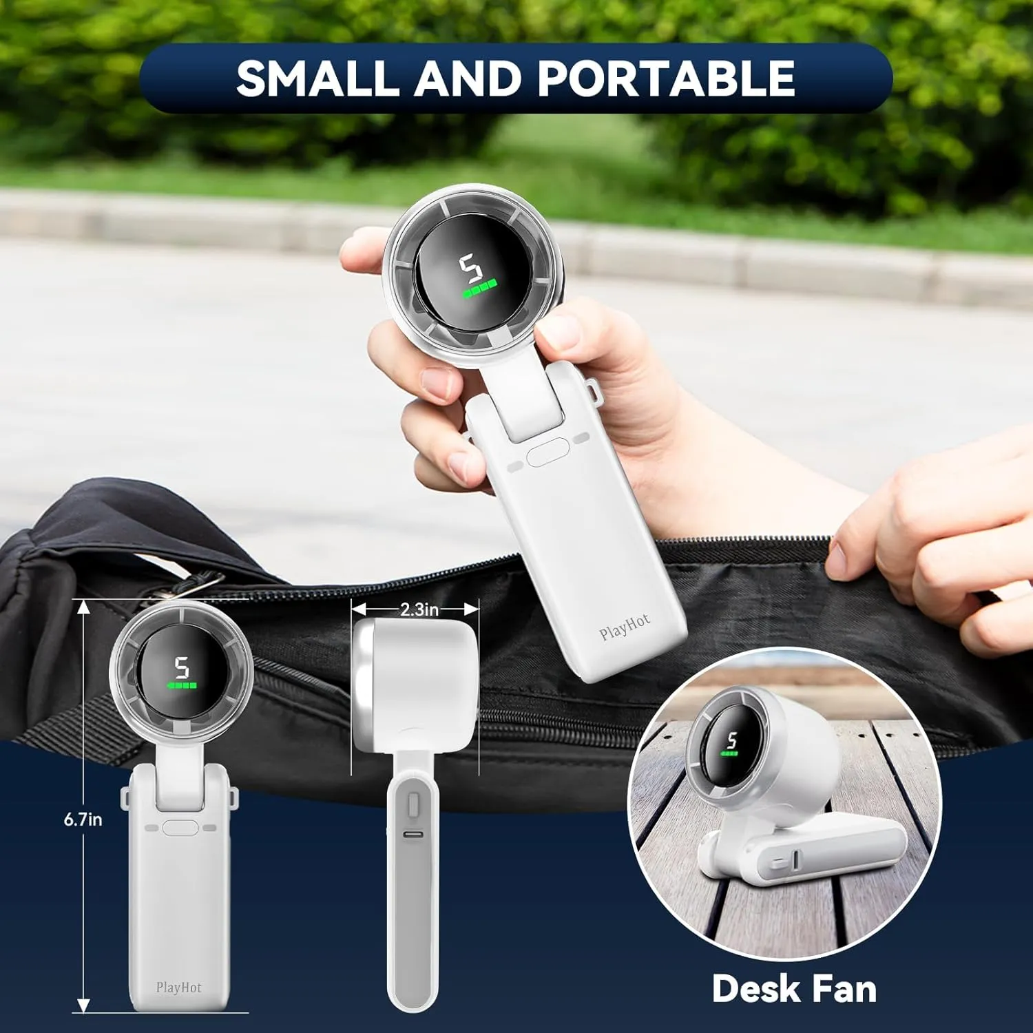 Portable Handheld Turbo Fan, 5 Gear Wind, Battery Operated, Up to 12 Working Hours, 3 IN 1 Hand Fan with Air Turbo Tech Cooling Fan for Outdoor Activities, Travel, Beach (White)