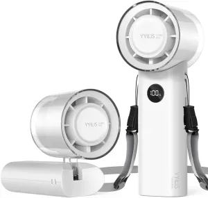 Portable Handheld Turbo Fan, Foldable 5 Speed 3-in-1 Rechargeable Personal Hand Held Fan with 90 Direction Control & Digital Display, Pocket Mini Fans for Travel, Outdoor, Home, Office White Mini handheld fan for personal cooling