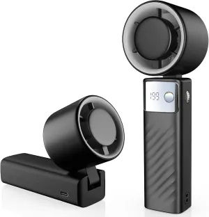 Portable Handheld Turbo Fan - Foldable Mini Fan with Air Turbo Tech, 1-199 Speed Adjustment, 20H Runtime, LED Display, Battery-Powered for Indoor/Outdoor Use, Dark Black Neck fan for hands-free comfort
