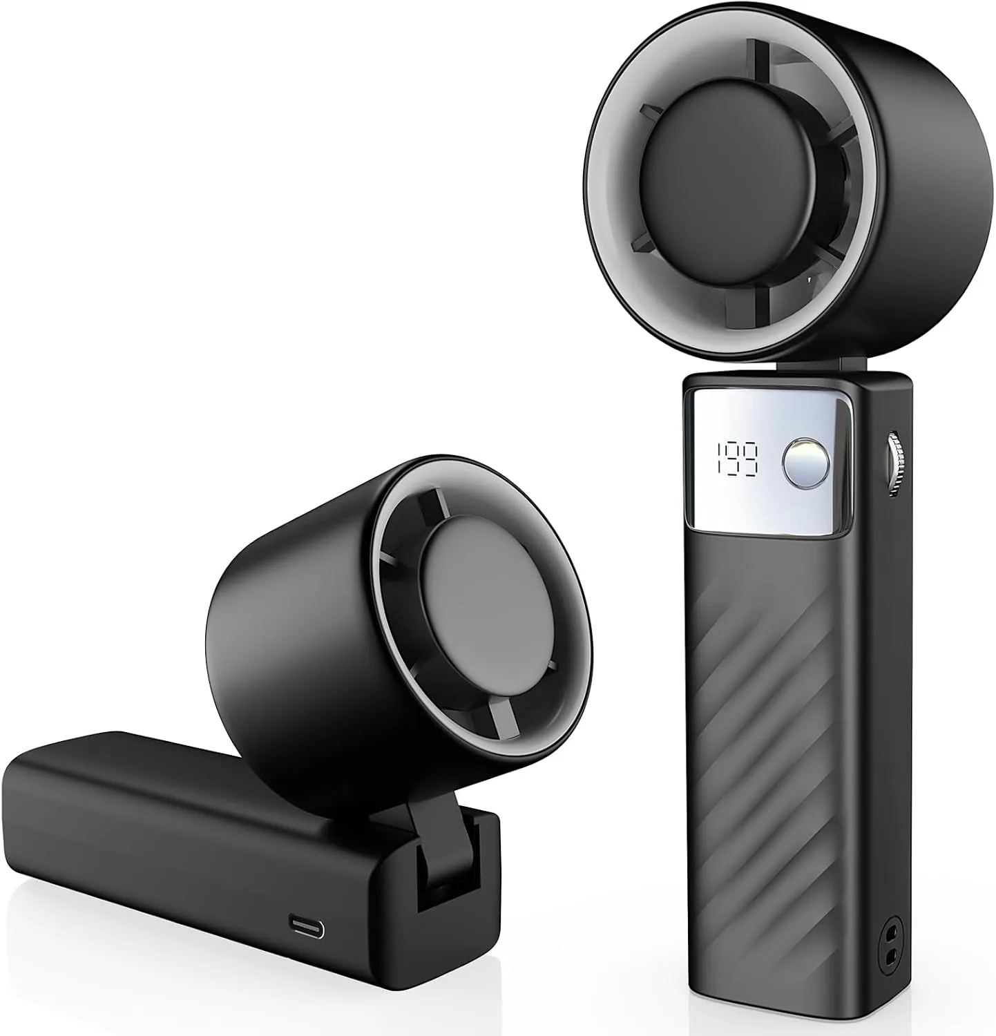 Portable Handheld Turbo Fan - Foldable Mini Fan with Air Turbo Tech, 1-199 Speed Adjustment, 20H Runtime, LED Display, Battery-Powered for Indoor/Outdoor Use, Dark Black Neck fan for hands-free comfort