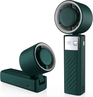 Portable Handheld Turbo Fan - Foldable Mini Fan with Air Turbo Tech, 1-199 Speed Adjustment, 20H Runtime, LED Display, Battery-Powered for Indoor/Outdoor Use Dark Green Neck fan for hands-free comfort