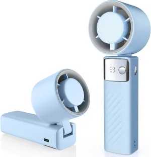 Portable Handheld Turbo Fan - Foldable Mini Fan with Air Turbo Tech, 1-199 Speed Adjustment, 20H Runtime, LED Display, Battery-Powered for Indoor/Outdoor Use Light Blue Neck fan for hands-free comfort