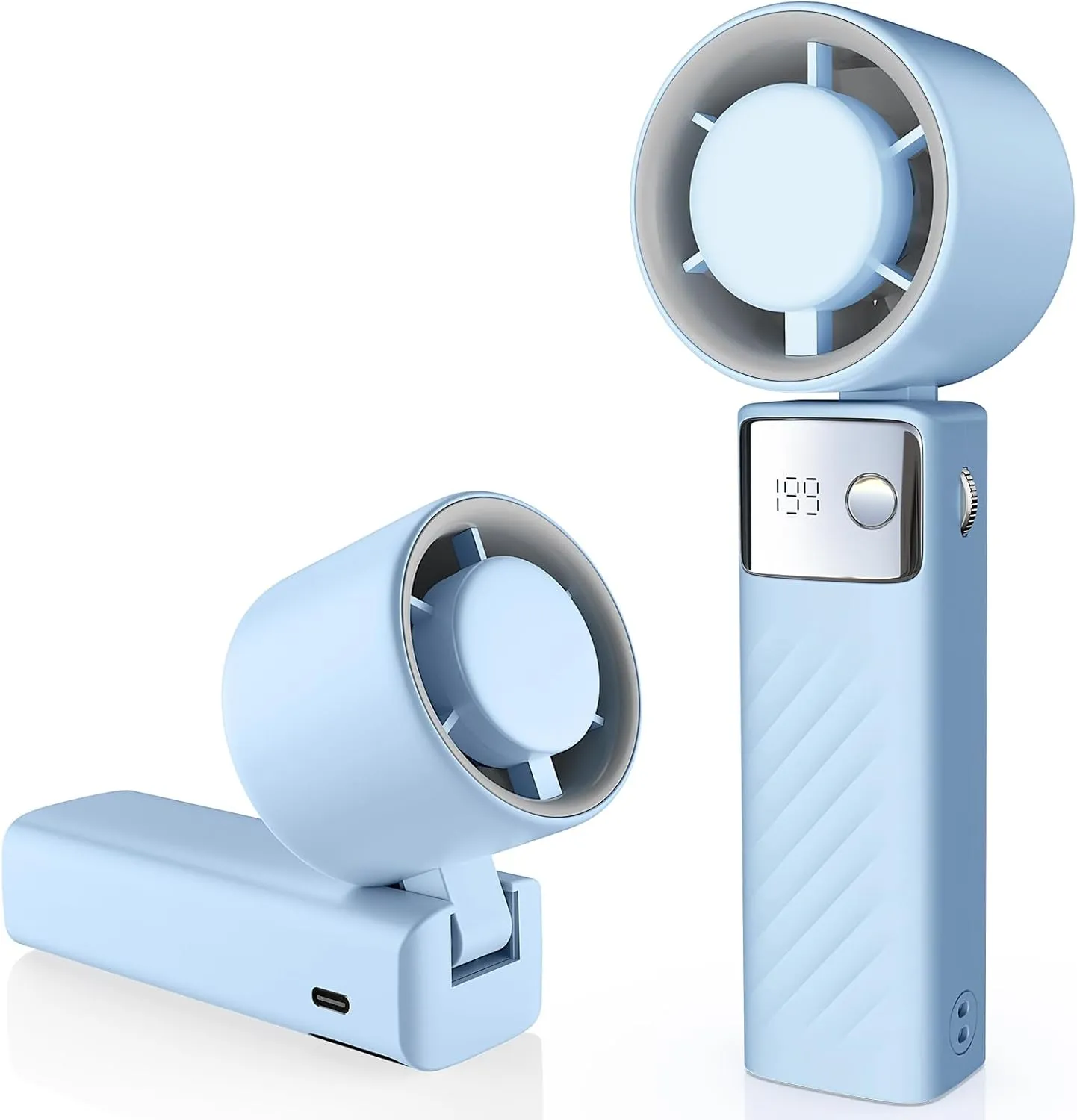 Portable Handheld Turbo Fan - Foldable Mini Fan with Air Turbo Tech, 1-199 Speed Adjustment, 20H Runtime, LED Display, Battery-Powered for Indoor/Outdoor Use Light Blue Neck fan for hands-free comfort