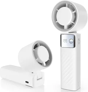 Portable Handheld Turbo Fan - Foldable Mini Fan with Air Turbo Tech, 1-199 Speed Adjustment, 20H Runtime, LED Display, Battery-Powered for Indoor/Outdoor Use Light White Neck fan for hands-free comfort