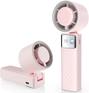 Portable Handheld Turbo Fan - Foldable Mini Fan with Air Turbo Tech, 1-199 Speed Adjustment, 20H Runtime, LED Display, Battery-Powered for Indoor/Outdoor Use Nude Pink Neck fan for hands-free comfort