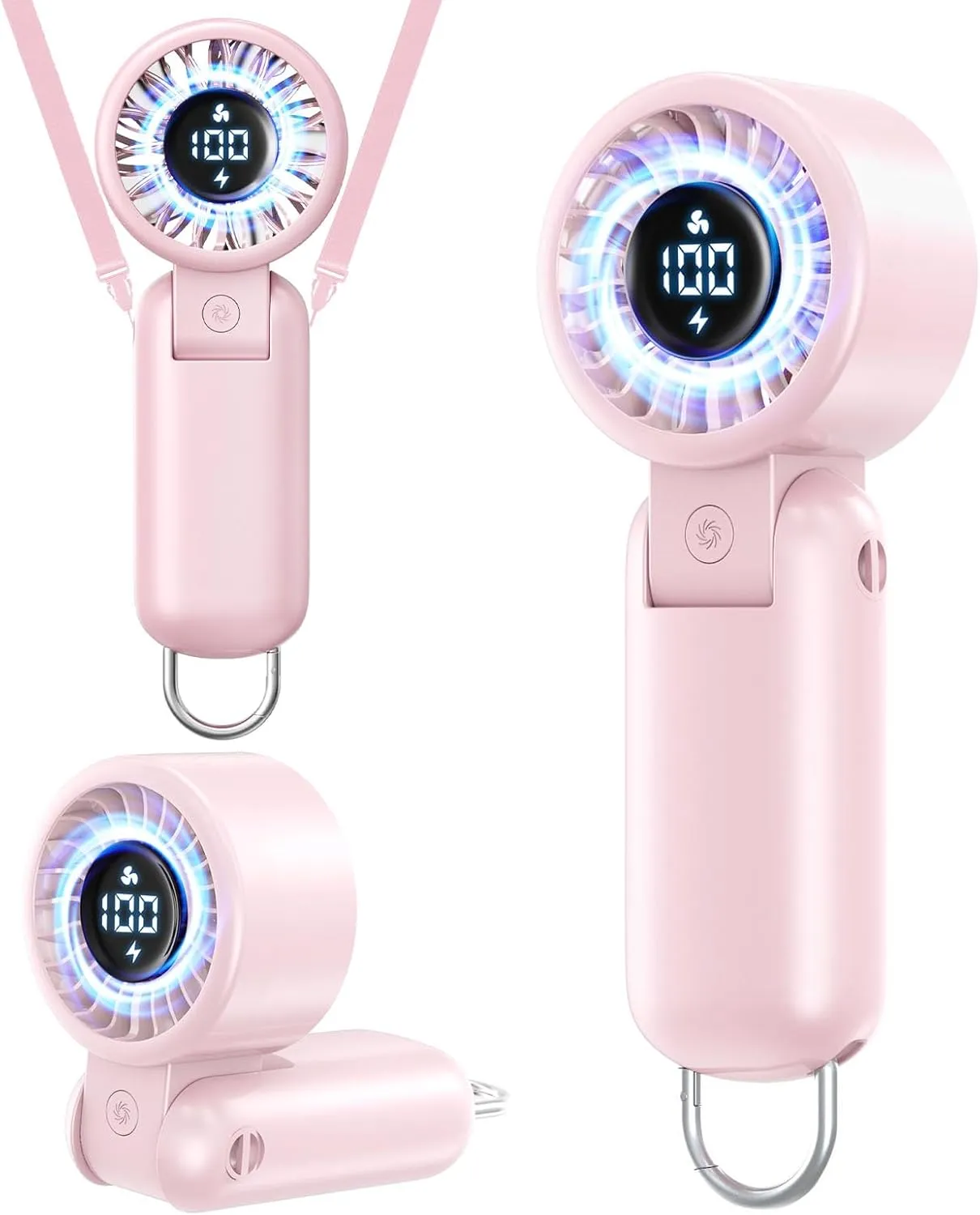 Portable HandHeld Turbo Fan - Foldable Personal Fan with LED Display, 5 Speeds, Lanyard, USB Rechargeable, Strong Airflow, Mini Pocket Fans Gifts for Women/Men, Travel, Vacation, Concerts, Lash, Beach Mini handheld fan for personal cooling