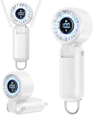 Portable HandHeld Turbo Fan - Foldable Personal Fan with LED Display, 5 Speeds, Lanyard, USB Rechargeable, Strong Airflow, Mini Pocket Fans Gifts for Women/Men, Travel, Vacation, Concerts, Lash, Beach Mini handheld fan for personal cooling
