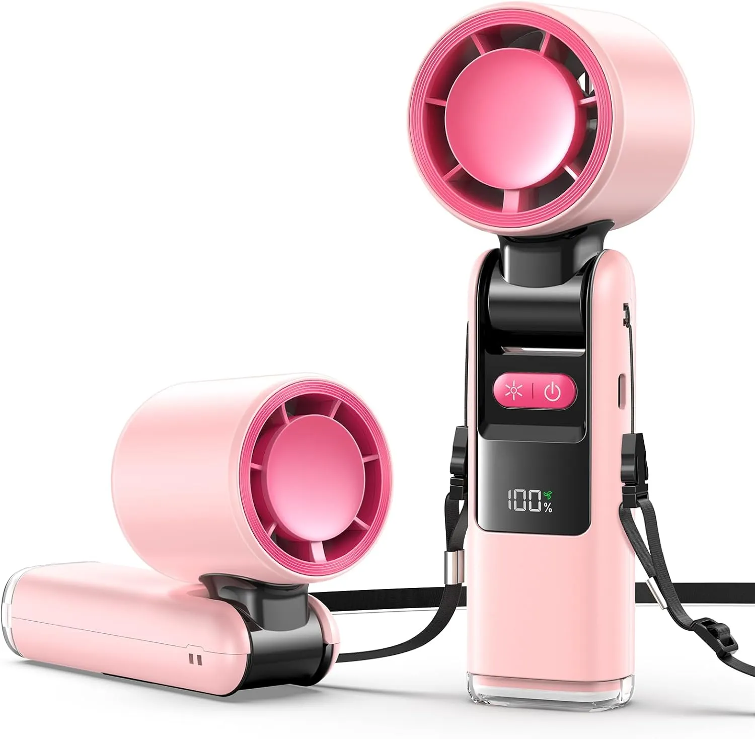 Portable Handheld Turbo Fan, Portable Mini Fan 6000mAh Rechargeable, 24 Hrs Cooling Time,High-Power Motor, 5 Gear Wind,LED Display,Portable Foldable Design for Travel,Outdoor, Working (Pink) Battery-powered portable fan