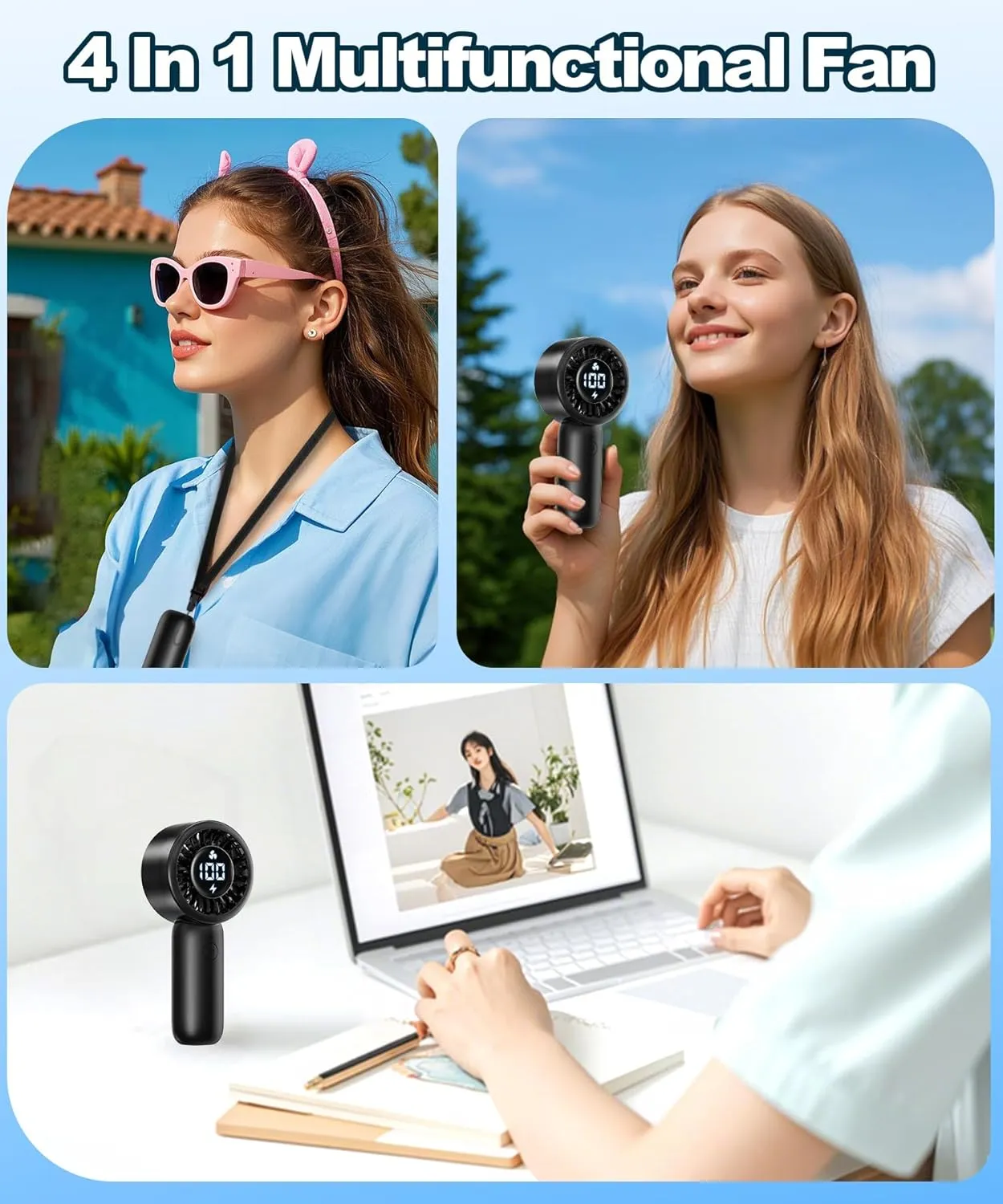 Portable Handheld Turbo Fan with LED Display - Turbocharged 32ft Cooling, Long-lasting 5 Speeds 4oz Lightweight, USB Rechargeable Mini Personal Hand Held Fan Gift for Women Men Travel, Office, Makeup