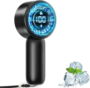 Portable Handheld Turbo Fan with LED Display - Turbocharged 32ft Cooling, Long-lasting 5 Speeds 4oz Lightweight, USB Rechargeable Mini Personal Hand Held Fan Gift for Women Men Travel, Office, Makeup Mini handheld fan for personal cooling