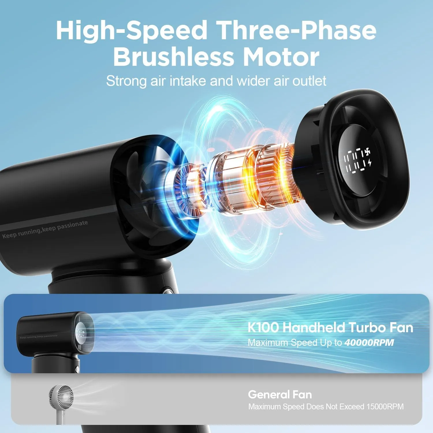 Portable Handheld Turbo Fan,100 Speeds Adjustable Mini Personal Fan, 4000mAh USB Rechargeable Battery Operated, LED Display,Gifts for Women Men Travel/Camping/Outdoor (Black)