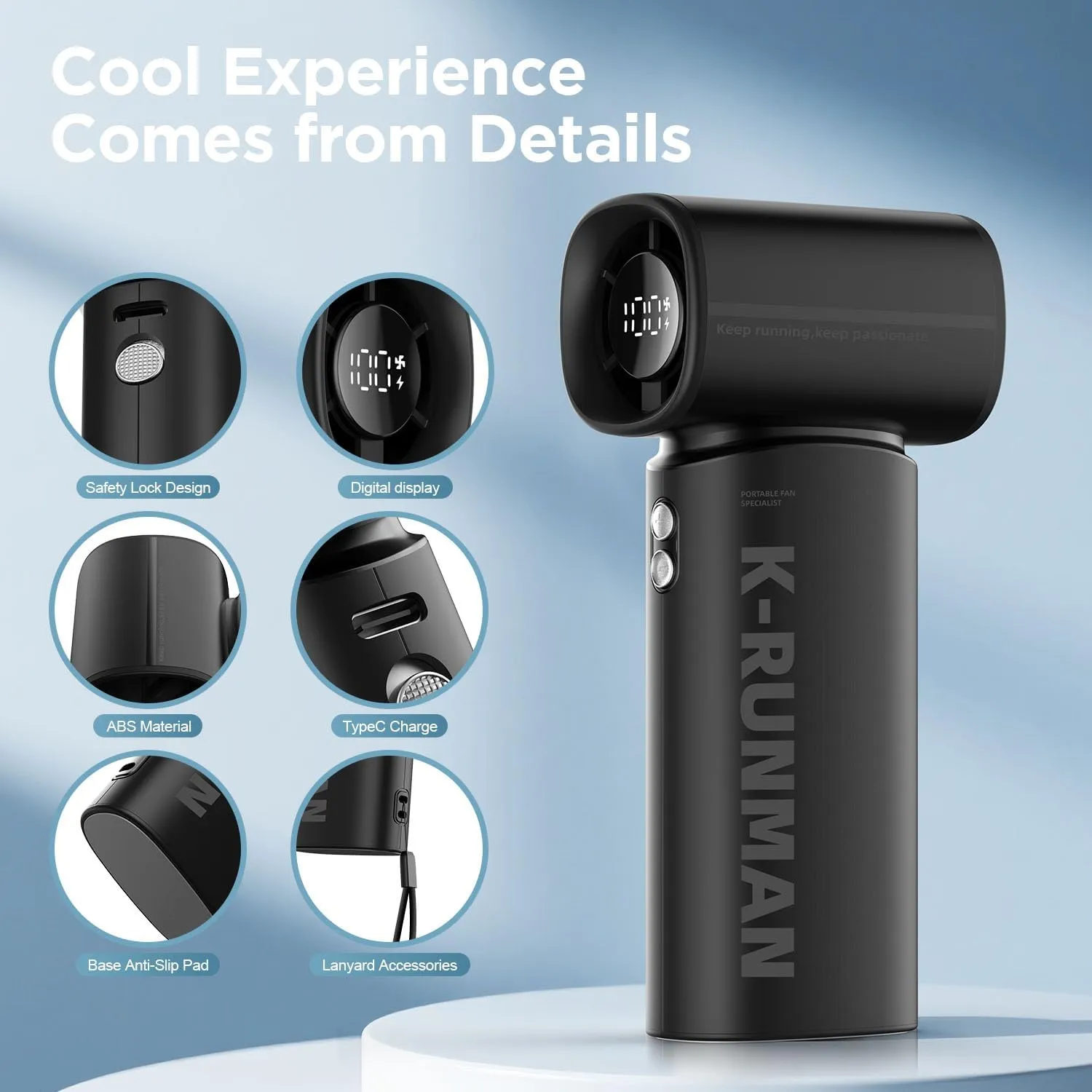 Portable Handheld Turbo Fan,100 Speeds Adjustable Mini Personal Fan, 4000mAh USB Rechargeable Battery Operated, LED Display,Gifts for Women Men Travel/Camping/Outdoor (Black)