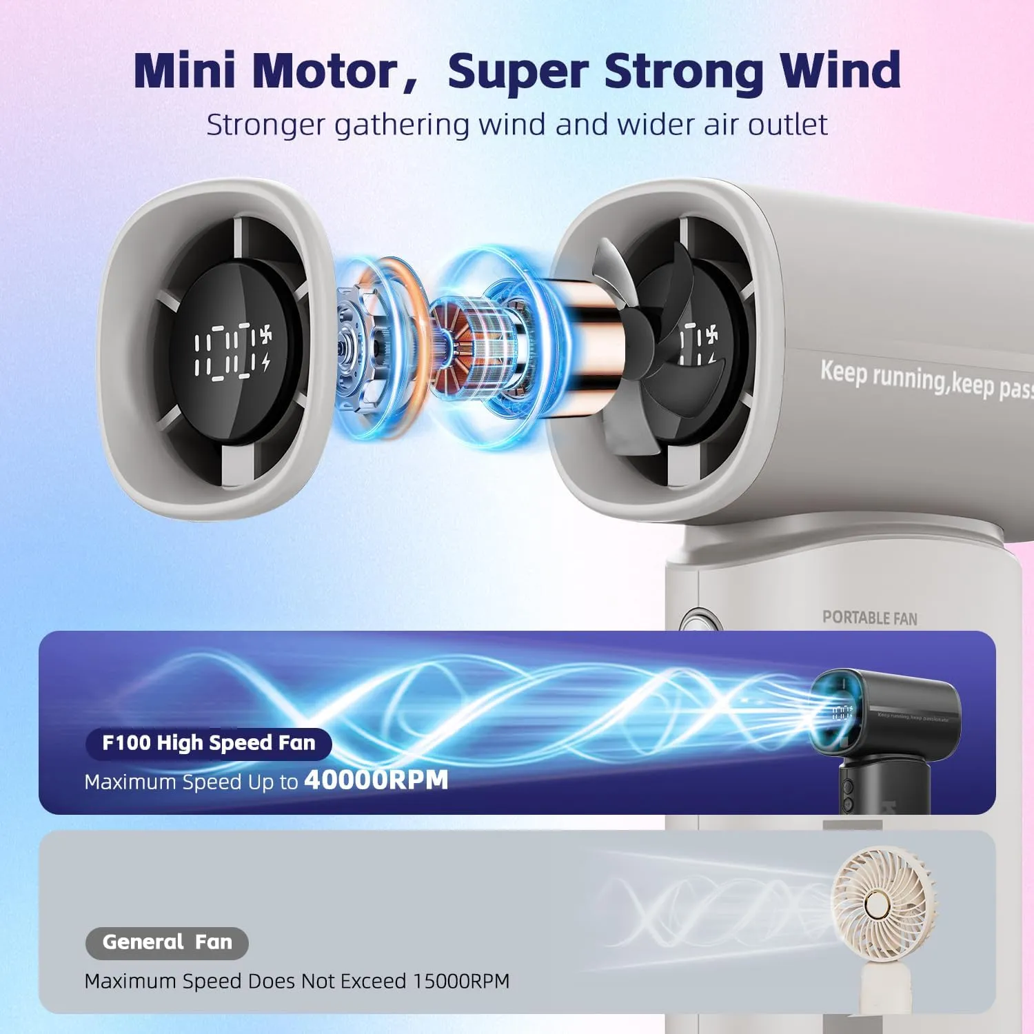 Portable Handheld Turbo Fan,100 Speeds Adjustable Mini Personal Fan, 4000mAh USB Rechargeable Battery Operated, LED Display,Gifts for Women Men Travel/Camping/Outdoor (Gray)