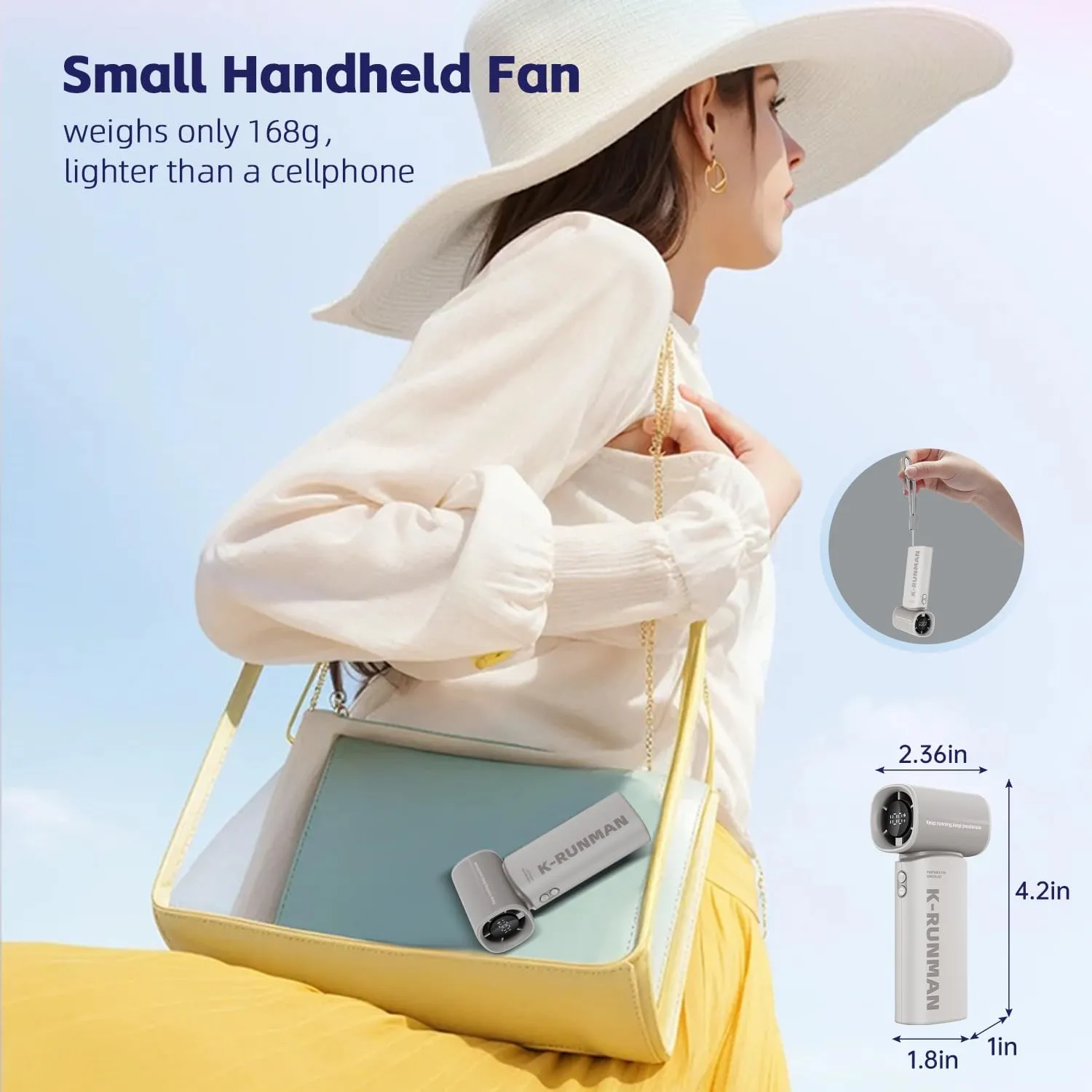 Portable Handheld Turbo Fan,100 Speeds Adjustable Mini Personal Fan, 4000mAh USB Rechargeable Battery Operated, LED Display,Gifts for Women Men Travel/Camping/Outdoor (Gray)