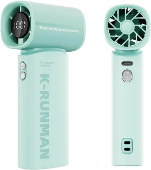 Portable Handheld Turbo Fan,100 Speeds Adjustable Mini Personal Fan, 4000mAh USB Rechargeable Battery Operated, LED Display,Gifts for Women Men Travel/Camping/Outdoor (Green) Mini handheld fan for personal cooling