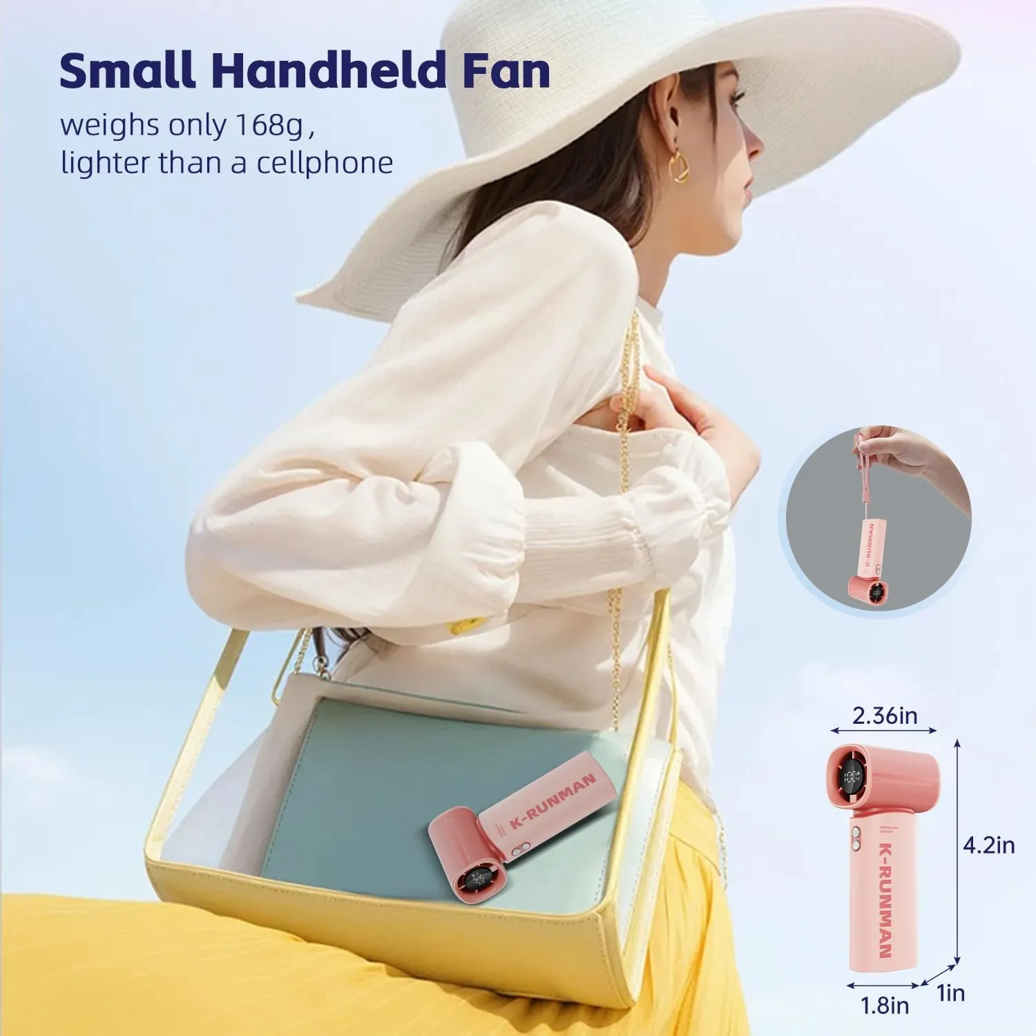 Portable Handheld Turbo Fan,100 Speeds Adjustable Mini Personal Fan, 4000mAh USB Rechargeable Battery Operated, LED Display,Gifts for Women Men Travel/Camping/Outdoor (Pink)