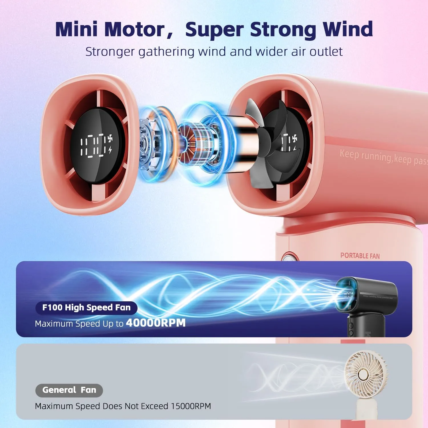 Portable Handheld Turbo Fan,100 Speeds Adjustable Mini Personal Fan, 4000mAh USB Rechargeable Battery Operated, LED Display,Gifts for Women Men Travel/Camping/Outdoor (Pink)