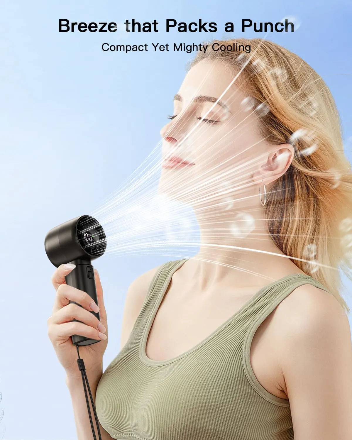 Portable Handheld Turbo Fan,5 Speeds High Speed Personal Fan With Digital Display,4000mAh Rechargeable Small Fans Max 12Hrs Cooling Fans For Outdoor, Travel Essentials