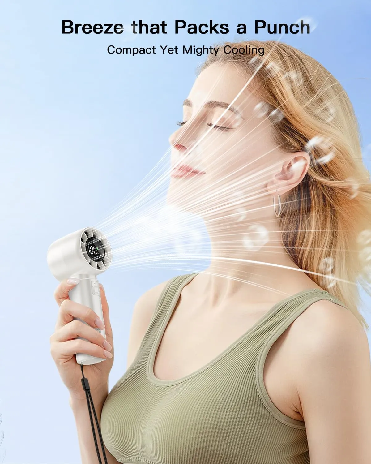 Portable Handheld Turbo Fan,5 Speeds High Speed Personal Fan With Digital Display,4000mAh Rechargeable Small Fans Max 12Hrs Cooling Fans For Outdoor, Travel Essentials