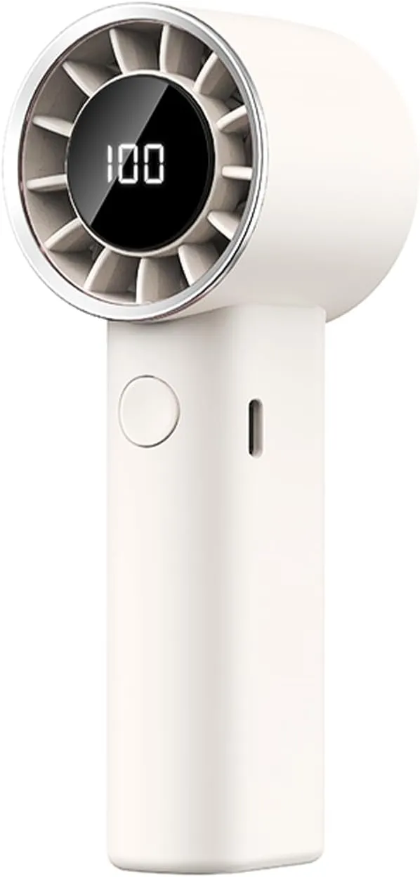 Portable Handheld Turbo Fan,Adjustable Mini Personal Fan, USB-C Rechargeable Battery Operated, Digital Display, Ultra-Quiet & Durable for Travel, Office, Gym, Outdoor (ABS Resin Exterior, Beige) Mini handheld fan for personal cooling