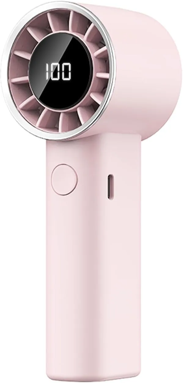 Portable Handheld Turbo Fan,Adjustable Mini Personal Fan, USB-C Rechargeable Battery Operated, Digital Display, Ultra-Quiet & Durable for Travel, Office, Gym, Outdoor (ABS Resin Exterior, Pink 1) Mini handheld fan for personal cooling