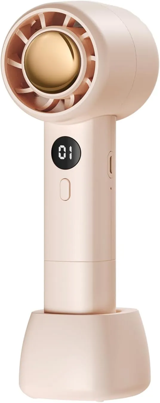 Portable Handheld Turbo Fan,Adjustable Mini Personal Fan, USB-C Rechargeable Battery Operated, Digital Display, Ultra-Quiet & Durable for Travel, Office, Gym, Outdoor (ABS Resin Exterior, Pink 2) Mini handheld fan for personal cooling
