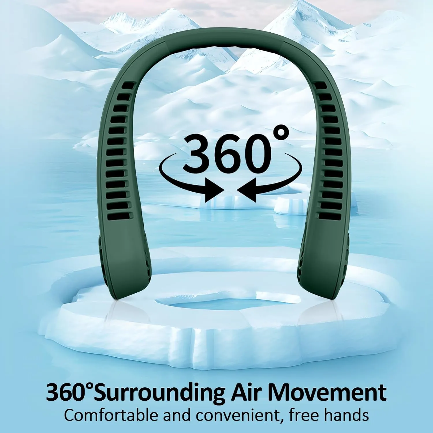 Portable Hands free Bladeless Hanging Neck Fans with Screen Display and 5 Speeds Levels, USB Rechargeable, 360 Cooling Wearable Personal Fan for Work Travel Sport Outdoor (Green)