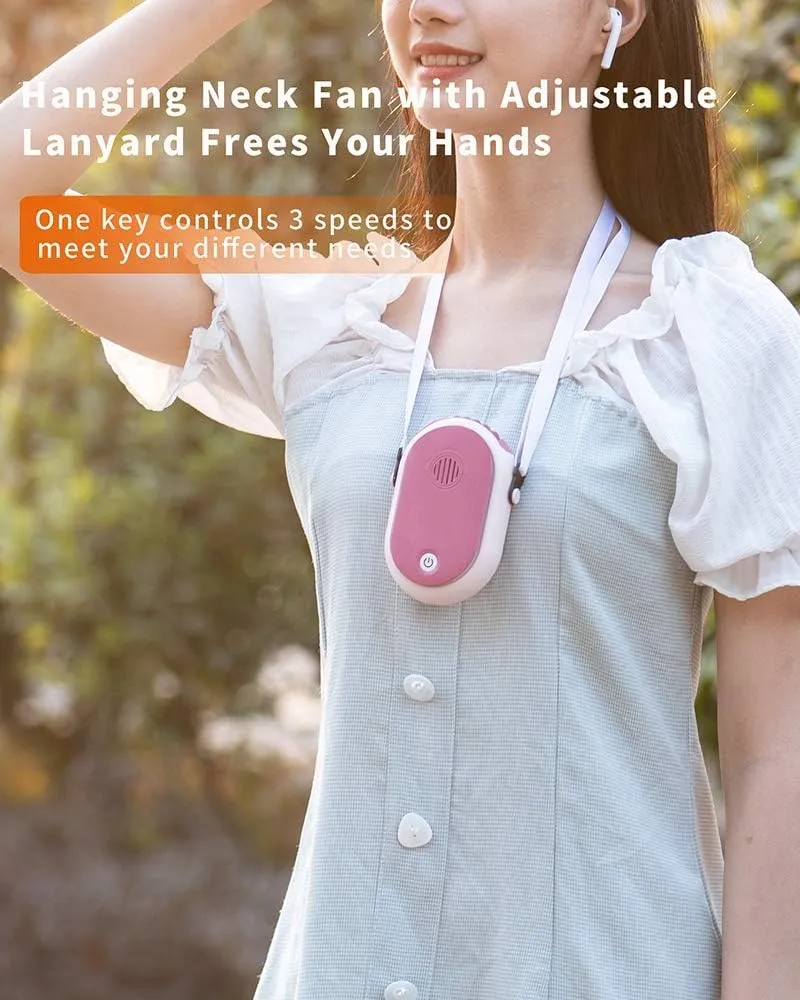 Portable Hanging Neck Fan Rechargeable Necklace Fan with Adjustable Lanyard 3 Speed Wearable Mini USB Personal Fan for Eyelash Women Kids Girls Men Outdoor Travel Camping Park (pink)