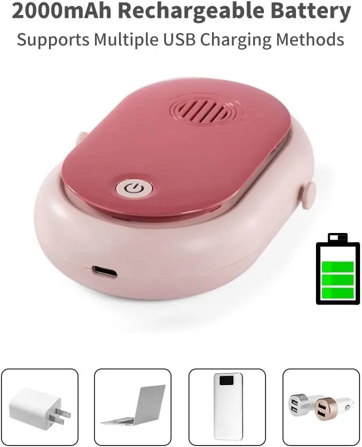 Portable Hanging Neck Fan Rechargeable Necklace Fan with Adjustable Lanyard 3 Speed Wearable Mini USB Personal Fan for Eyelash Women Kids Girls Men Outdoor Travel Camping Park (pink)
