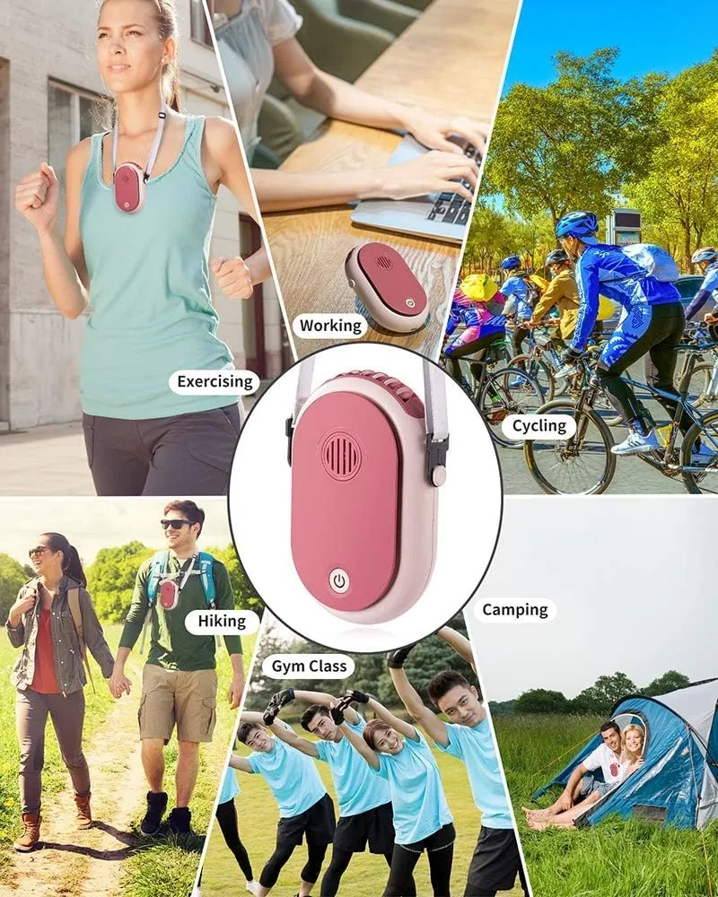 Portable Hanging Neck Fan Rechargeable Necklace Fan with Adjustable Lanyard 3 Speed Wearable Mini USB Personal Fan for Eyelash Women Kids Girls Men Outdoor Travel Camping Park (pink)