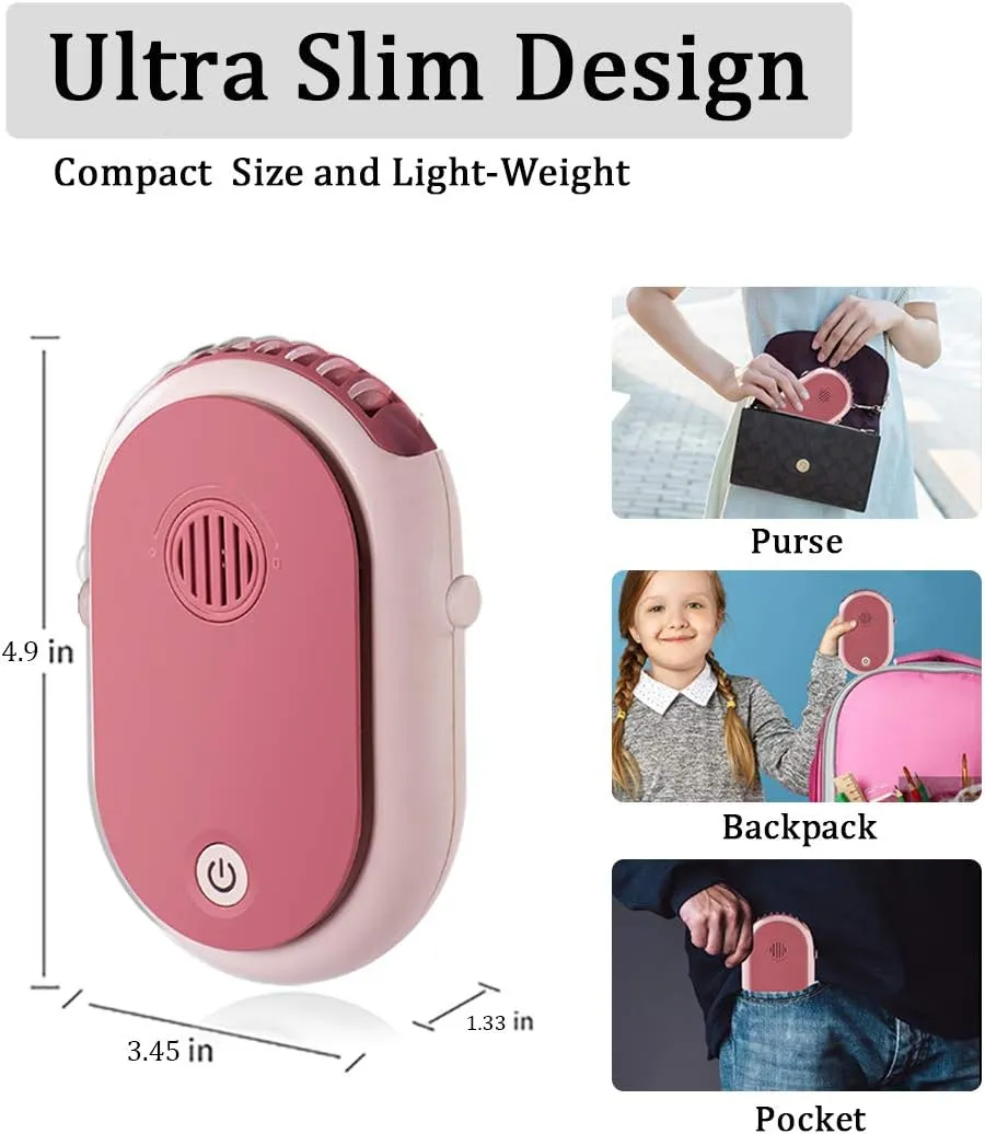 Portable Hanging Neck Fan Wearable Personal Fan Battery Operated USB Rechargeable 3 Speed Mini Handheld Air Conditioning Cooling Refrigeration Necklace Fan for Women Eyelash Camping Outdoor (pink)