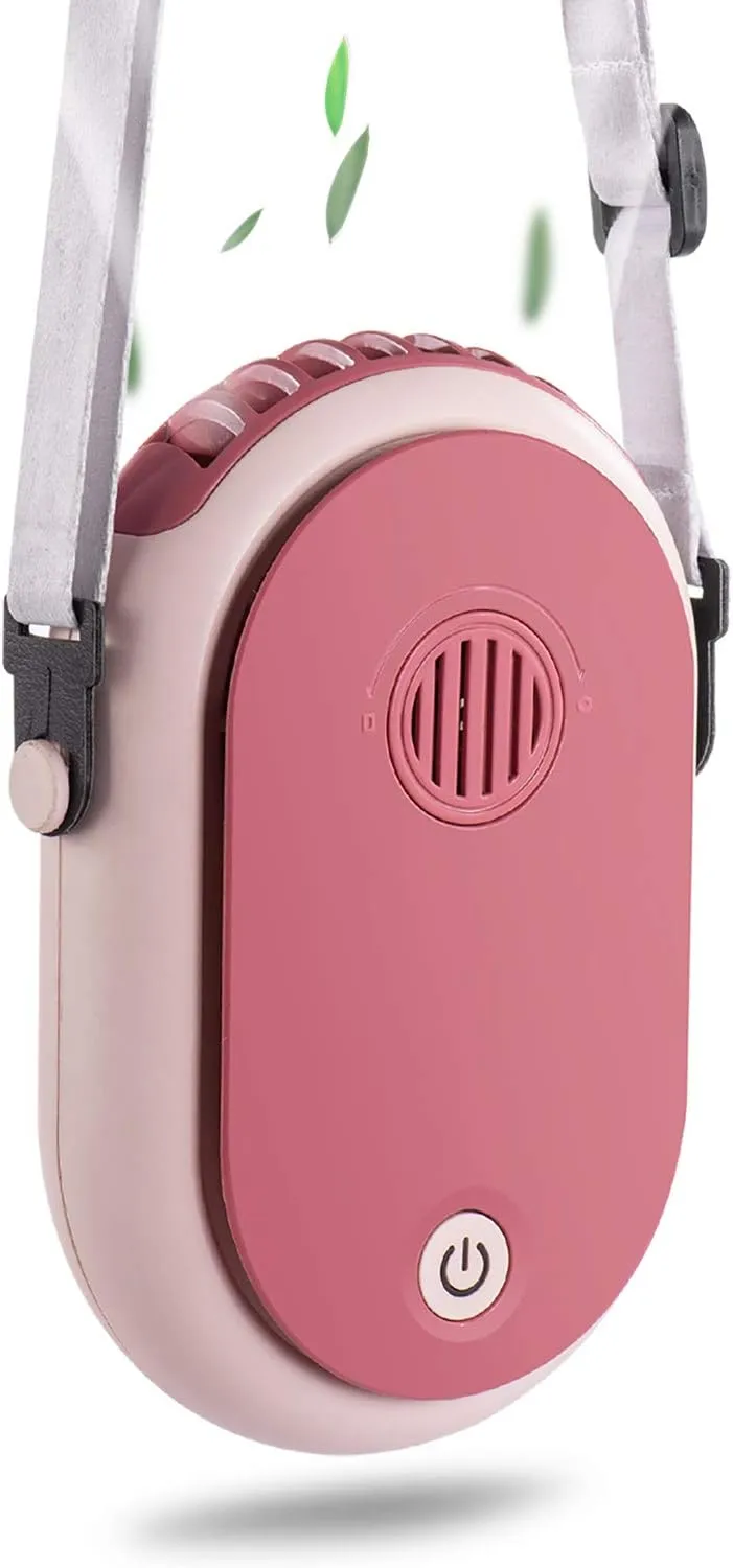 Portable Hanging Neck Fan Wearable Personal Fan Battery Operated USB Rechargeable 3 Speed Mini Handheld Air Conditioning Cooling Refrigeration Necklace Fan for Women Eyelash Camping Outdoor (pink) Neck fan for hands-free comfort
