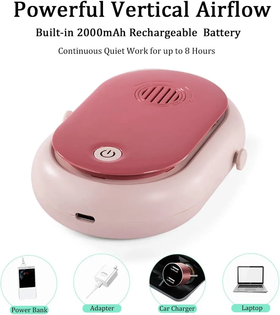 Portable Hanging Neck Fan Wearable Personal Fan Battery Operated USB Rechargeable 3 Speed Mini Handheld Air Conditioning Cooling Refrigeration Necklace Fan for Women Eyelash Camping Outdoor (pink)