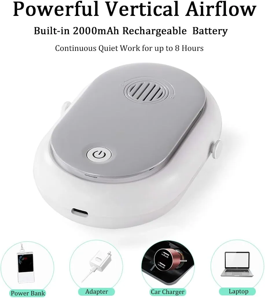 Portable Hanging Neck Fan Wearable Personal Fan Battery Operated USB Rechargeable 3 Speed Mini Handheld Air Conditioning Cooling Refrigeration Necklace Fan for Women Eyelash Camping Outdoor(White))