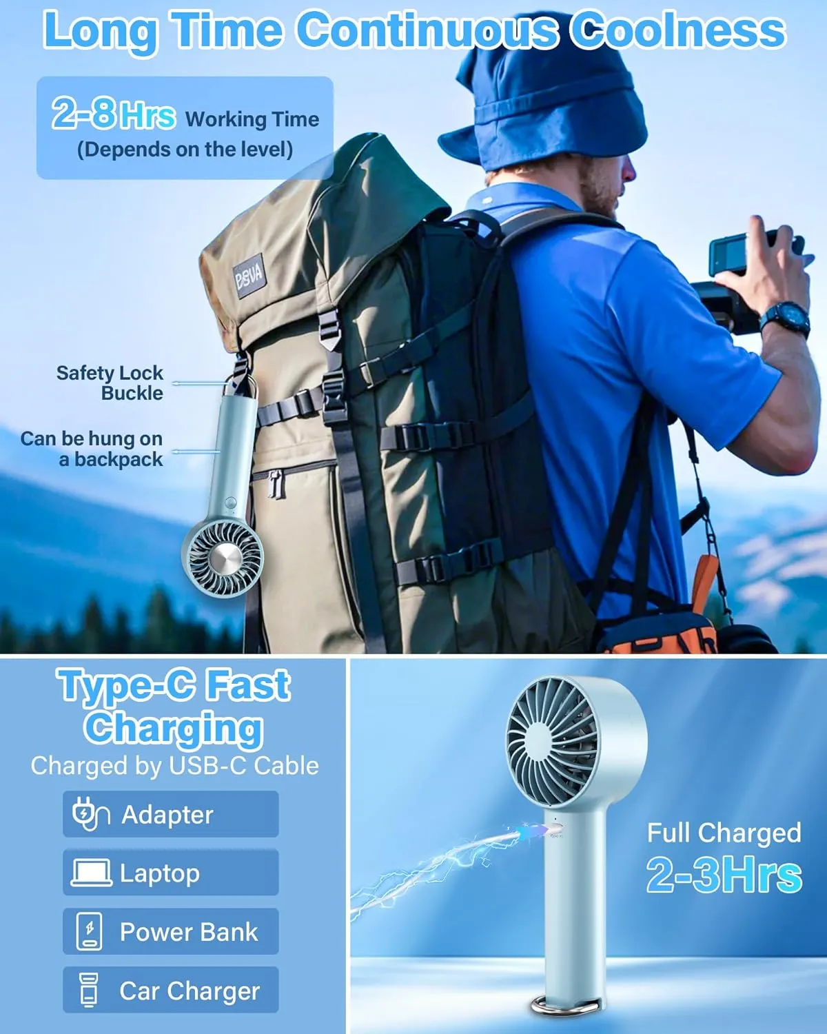 Portable Ice Cooling Handheld Fan with Semiconductor Cooling Plate, USB Rechargeable Personal Turbo Mini Hand Held Fan that Blow Cold Air, 5 Speeds Ice Cooler, Gift for Womens, Mens, Travel, Outdoor