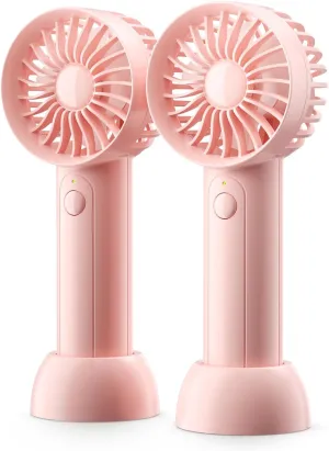 Portable Mini 2-Pack Handheld Fans with Base - USB Rechargeable Dual Desktop Fan, Ultra Quiet Personal Cooling for Women/Kids, Gift-Ready (Pink, ABS, Travel/Outdoor) Mini handheld fan for personal cooling