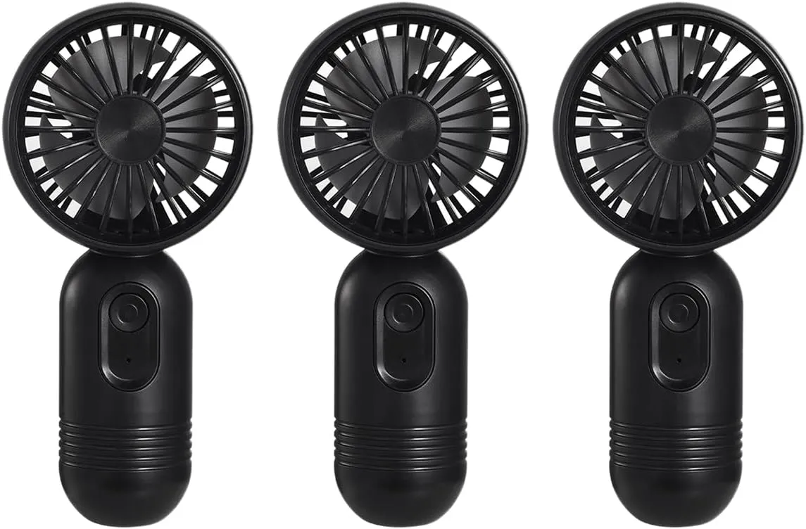 Portable Mini 3-pack Handheld Personal Small Fan with 3-speed for Travel, USB Rechargeable Battery Operated Eyelash Fan, Black Mini handheld fan for personal cooling