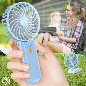 Portable Mini Fan - 3-in-1 Handheld/Desk/Neck Fan, 4 Speeds, 20H Quiet, Rechargeable Cooling Fan for Travel, Home, Office, Outdoor, Makeup - Ideal Gift for Women/Men, Blue Mini handheld fan for personal cooling