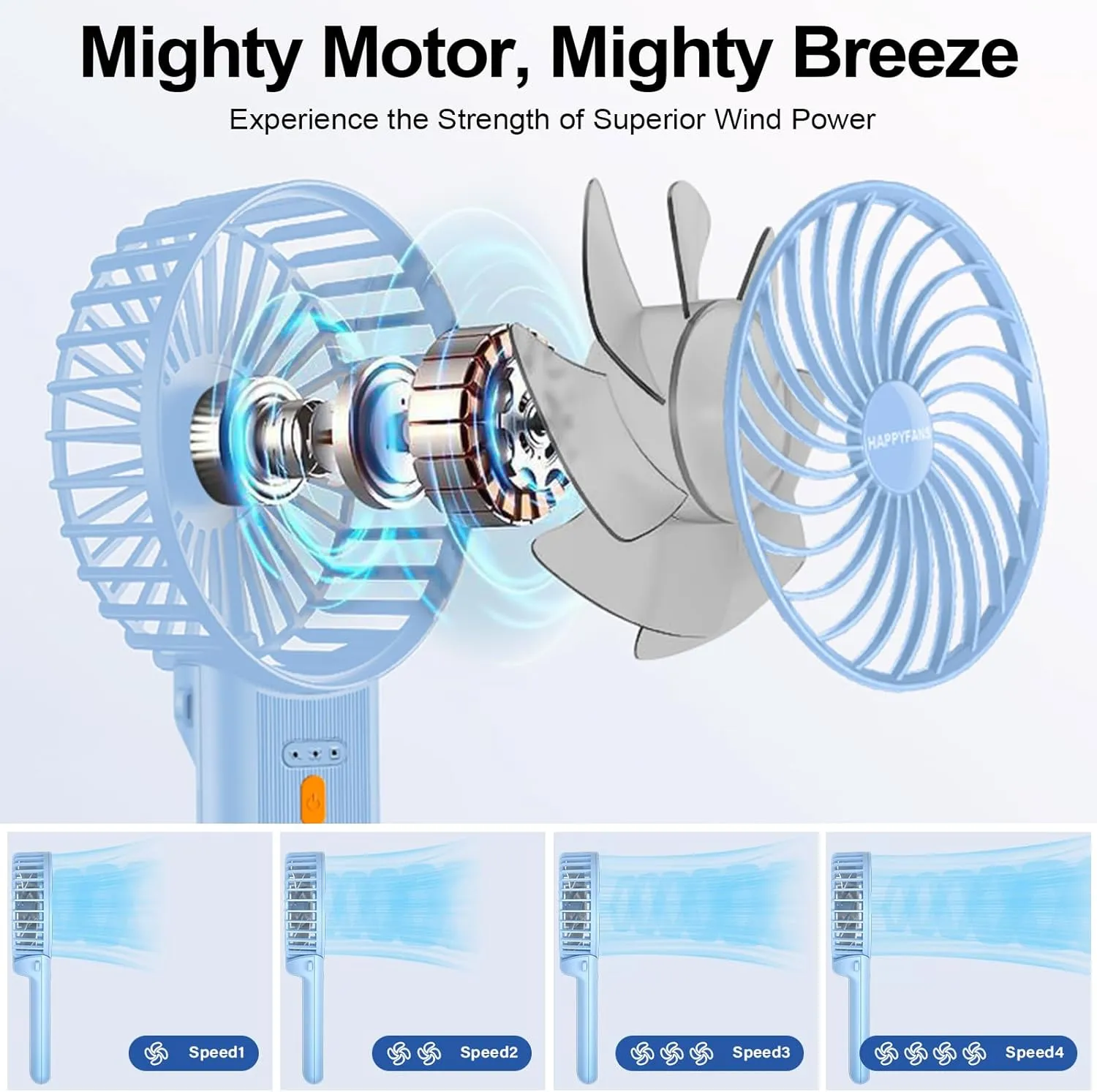 Portable Mini Fan - 3-in-1 Handheld/Desk/Neck Fan, 4 Speeds, 20H Quiet, Rechargeable Cooling Fan for Travel, Home, Office, Outdoor, Makeup - Ideal Gift for Women/Men, Blue