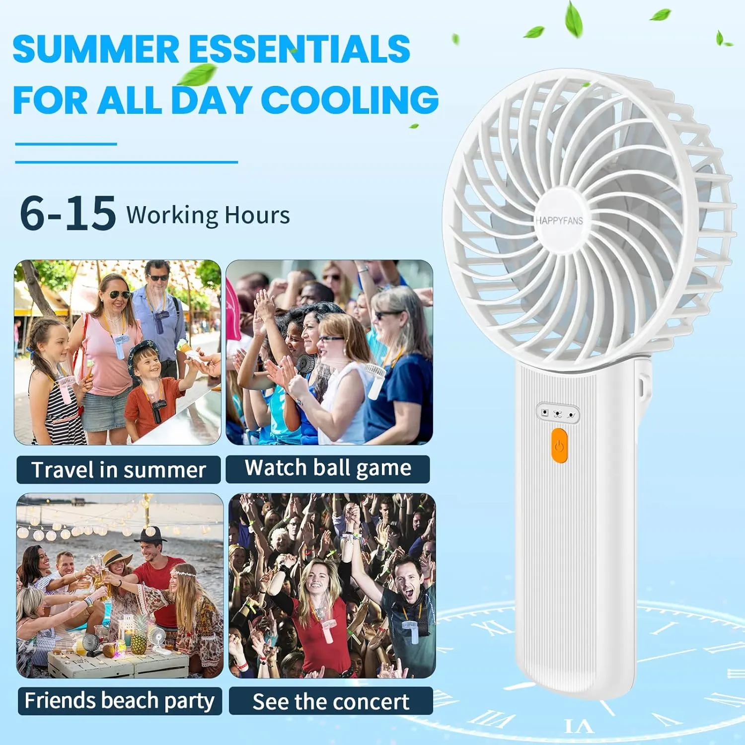 Portable Mini Fan - 3-in-1 Handheld/Desk/Neck Fan, 4 Speeds, 20H Quiet, Rechargeable Cooling Fan for Travel, Home, Office, Outdoor, Makeup - Ideal Gift for Women/Men, White