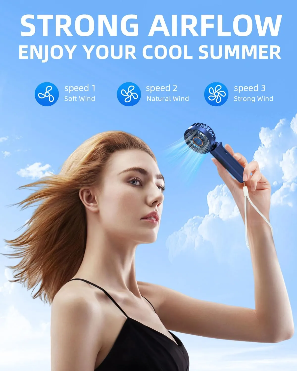 Portable Mini Fan, Handheld Fan, Small Desk Fans 180 Adjustable, 3-8 Hours Working Time, 3 Speeds, 2000mAh Battery Operated Fans USB Rechargeable for Indoor Outdoor Travel