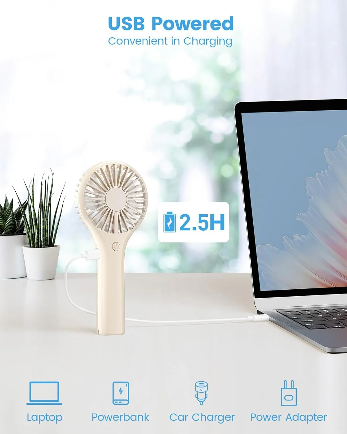 Portable Mini Fan - Powerful Personal Handheld Fan with 3 Speeds, Cute and Small, USB Rechargeable for Travel/Lash/Makeup/Outdoor/Home, Beige