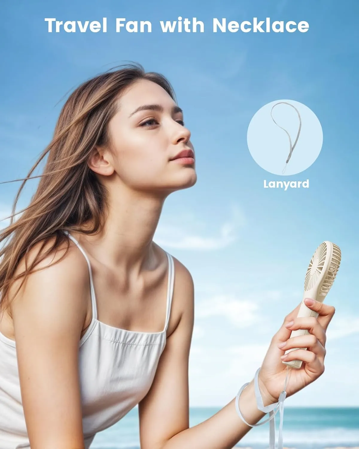 Portable Mini Fan - Powerful Personal Handheld Fan with 3 Speeds, Cute and Small, USB Rechargeable for Travel/Lash/Makeup/Outdoor/Home, Beige