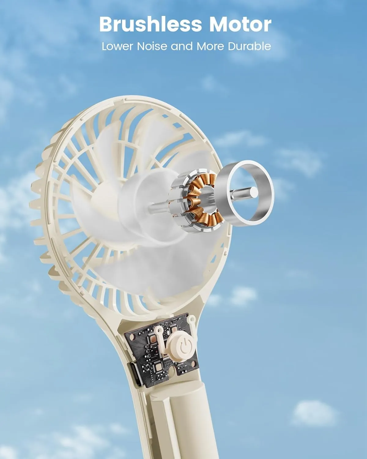 Portable Mini Fan - Powerful Personal Handheld Fan with 3 Speeds, Cute and Small, USB Rechargeable for Travel/Lash/Makeup/Outdoor/Home, Beige