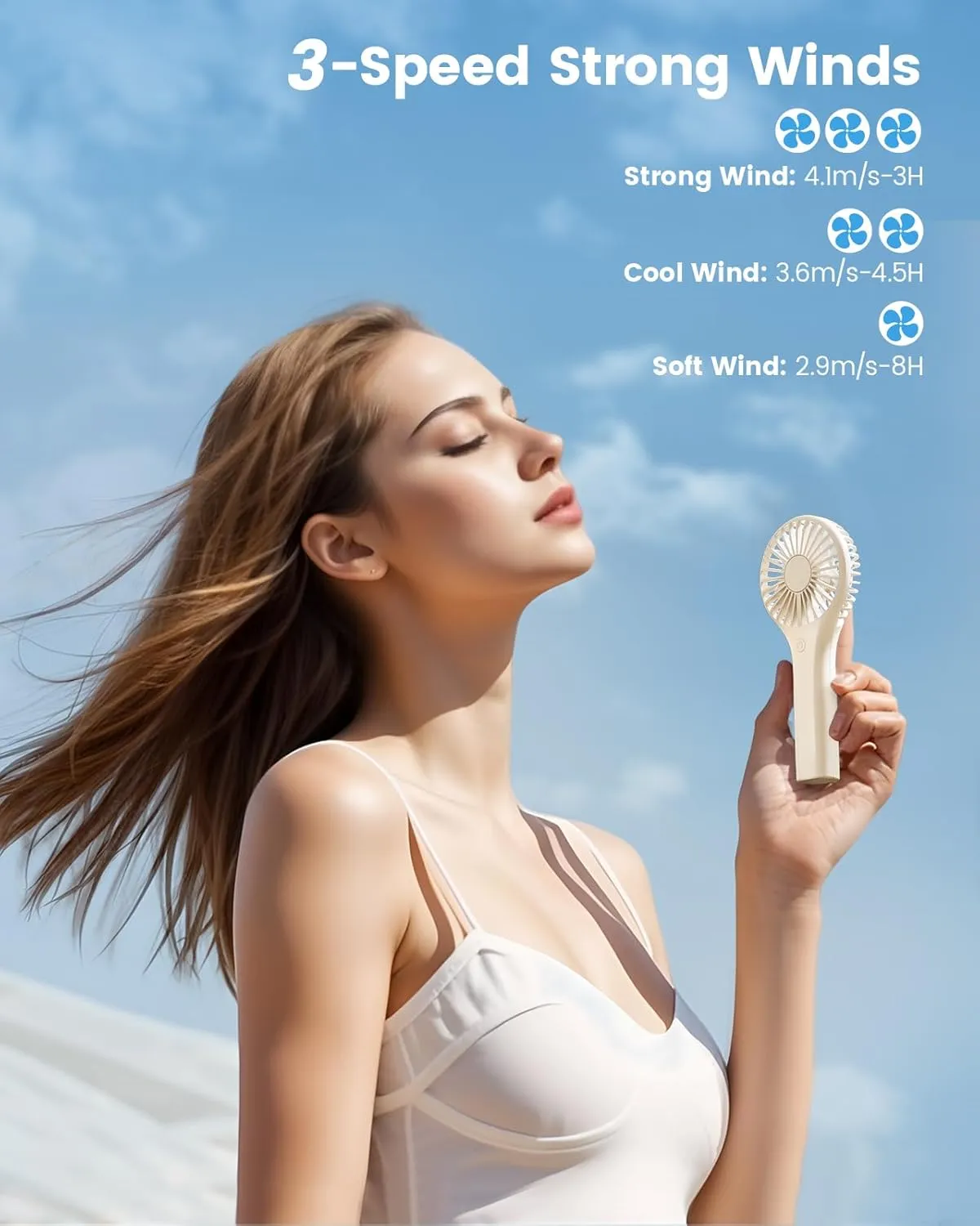 Portable Mini Fan - Powerful Personal Handheld Fan with 3 Speeds, Cute and Small, USB Rechargeable for Travel/Lash/Makeup/Outdoor/Home, Beige