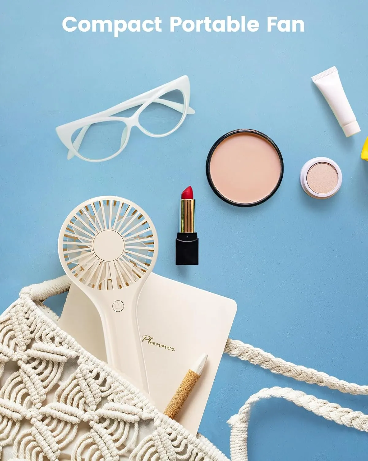 Portable Mini Fan - Powerful Personal Handheld Fan with 3 Speeds, Cute and Small, USB Rechargeable for Travel/Lash/Makeup/Outdoor/Home, Beige