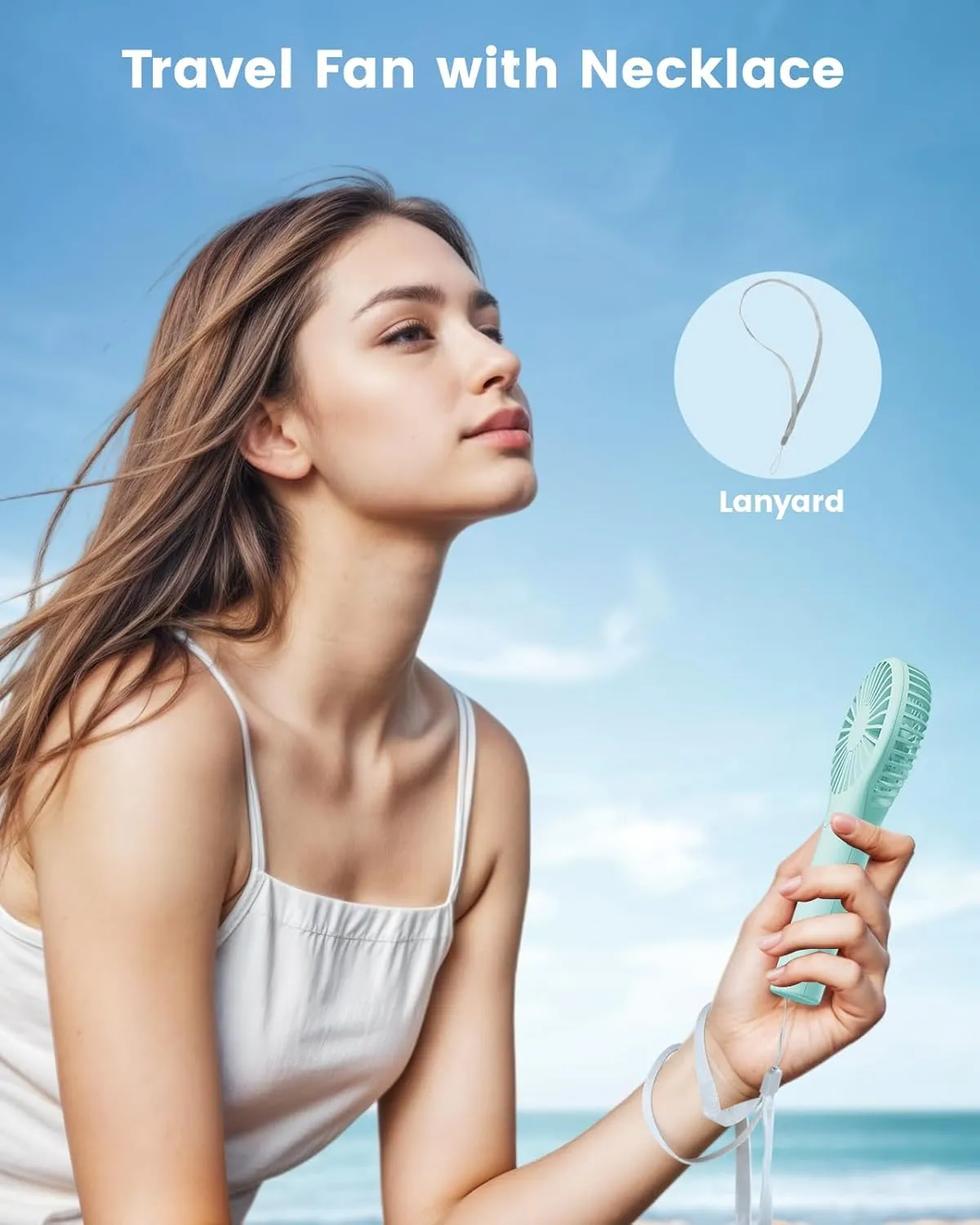 Portable Mini Fan - Powerful Personal Handheld Fan with 3 Speeds, Cute and Small, USB Rechargeable for Travel/Lash/Makeup/Outdoor/Home, Blue