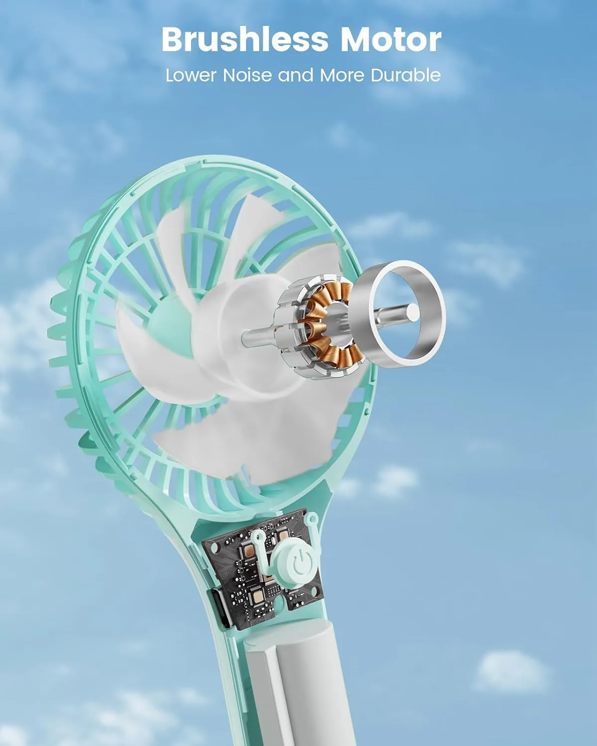 Portable Mini Fan - Powerful Personal Handheld Fan with 3 Speeds, Cute and Small, USB Rechargeable for Travel/Lash/Makeup/Outdoor/Home, Blue