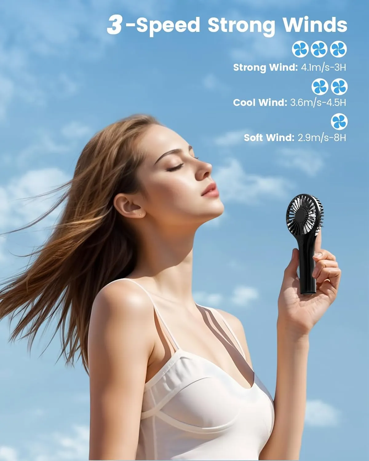 Portable Mini Fan - Powerful Personal Handheld Fan with 3 Speeds, Cute and Small, USB Rechargeable for Travel/Lash/Makeup/Outdoor/Home,Black